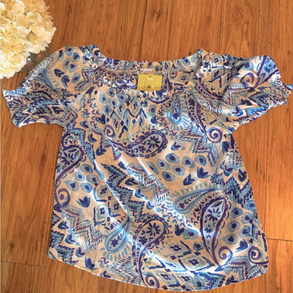 NWT Blue Paisley Off-the-Shoulder Top